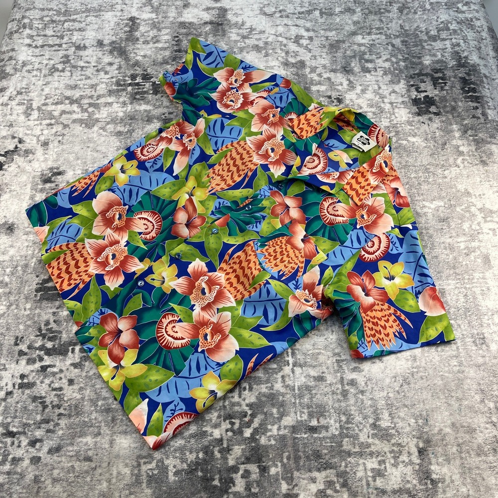 Hilo Hattie Men XL Hawaiian Shirt Floral Blue Red  Hawaii Islandcore Resort Wear